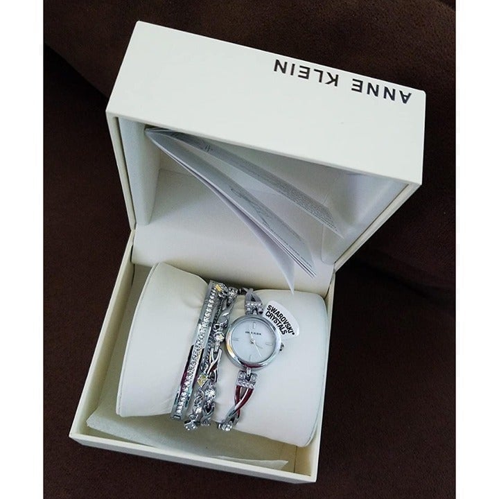 Anne Klein Women's Premium Crystal Accented Watch and Bracelet Set