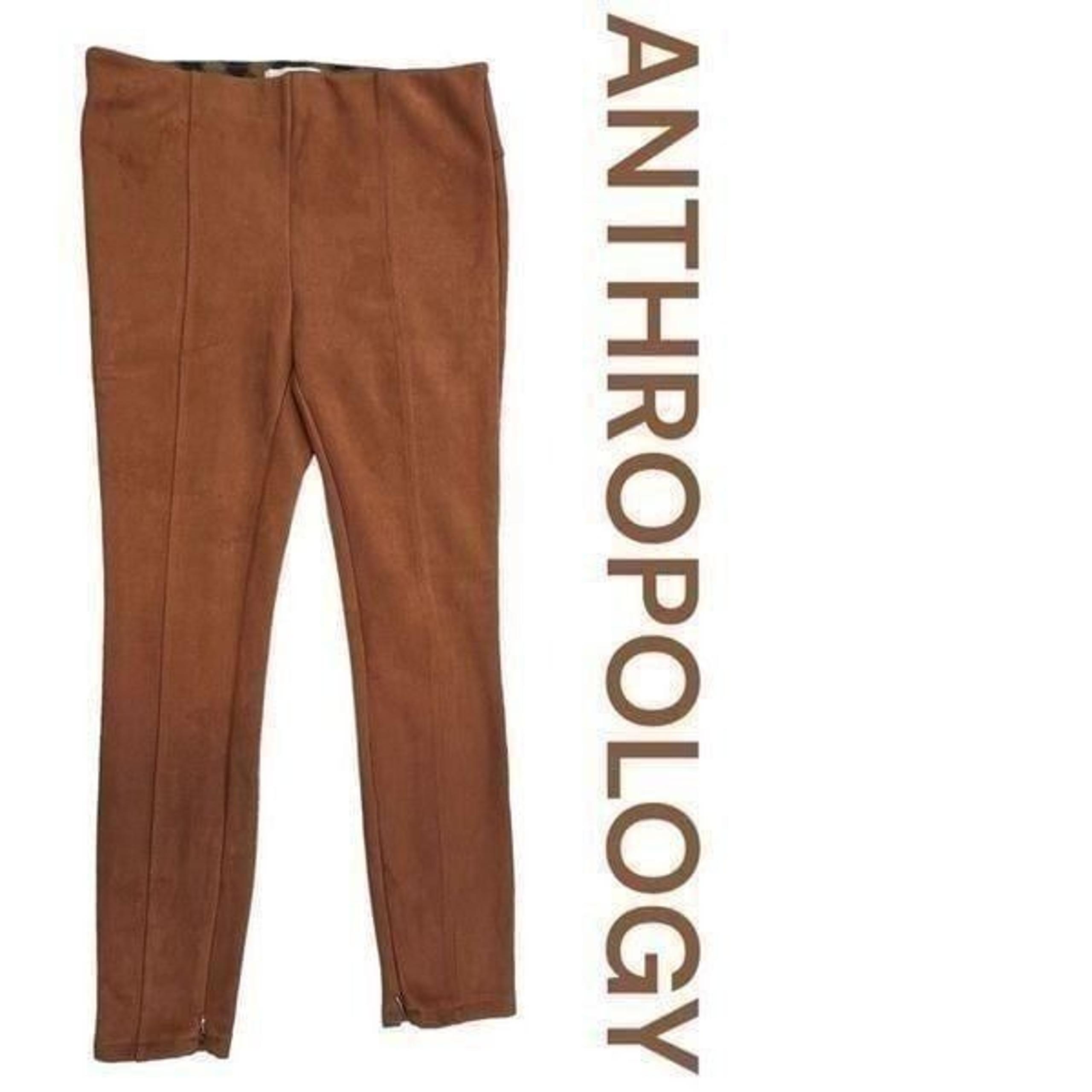 Anthropologie Womens Faux Suede Zip Ankle Pull On Pants Leggings Brown Size 28
