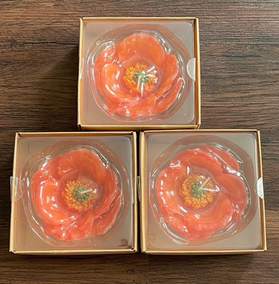 Pottery Barn Shap Poppy Flower Unscented Floating Candles Set Orange