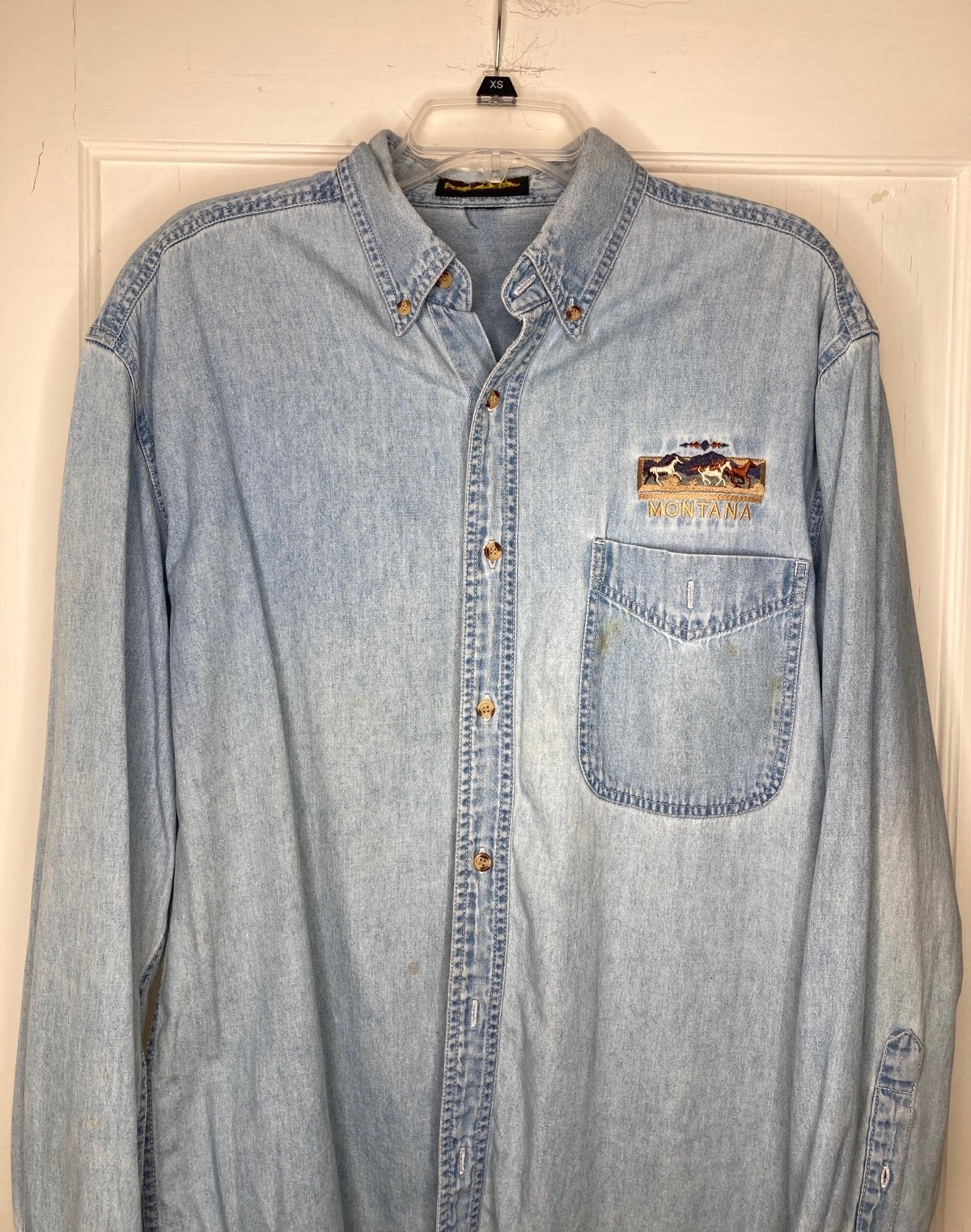 Peregrine Bay Vtg Montana Denim Long Sleeve Jean Shirt Sz XL Full Button Up