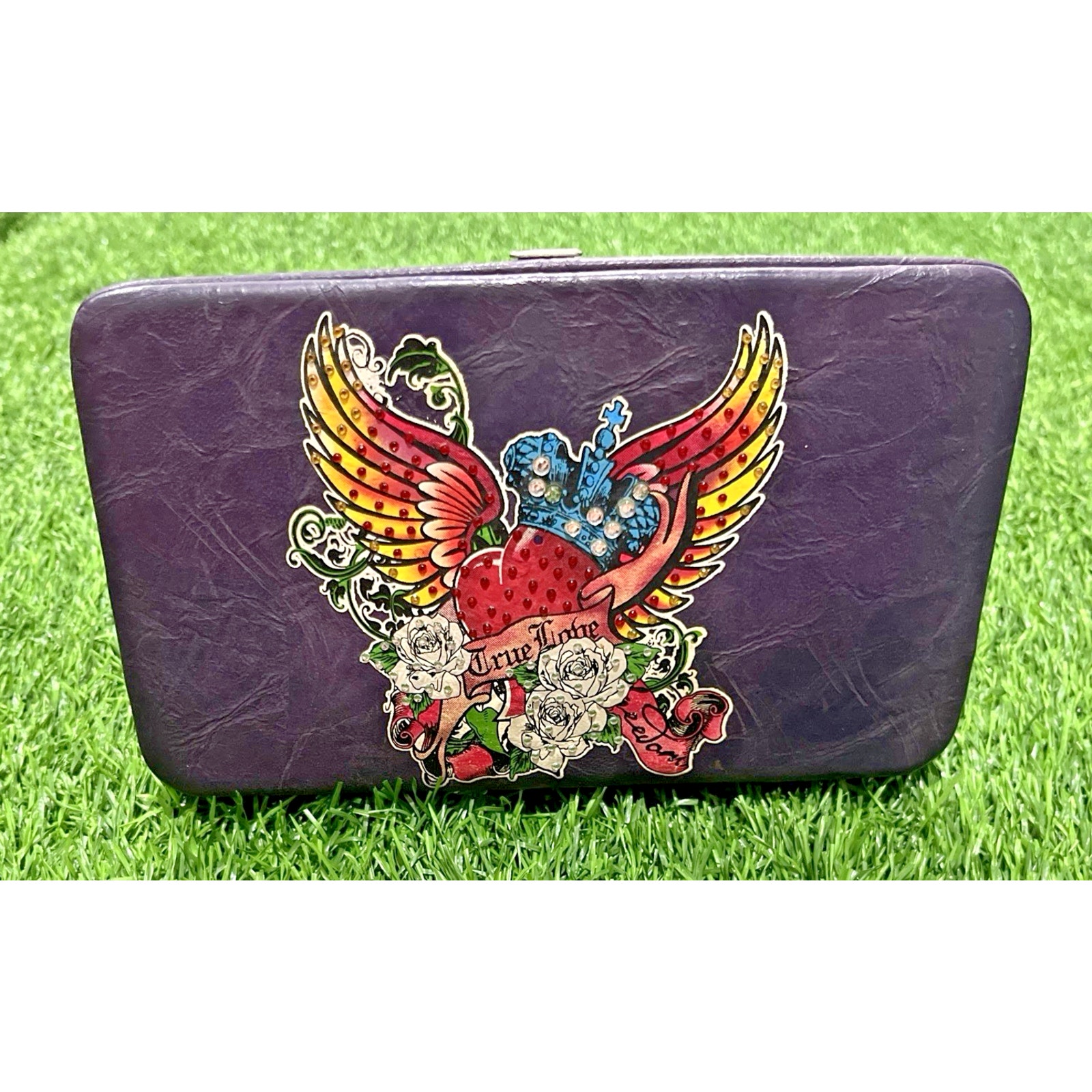 True Love Freedom Vintage Heart Clutch Wallet Credit Card Purse Rose Wings