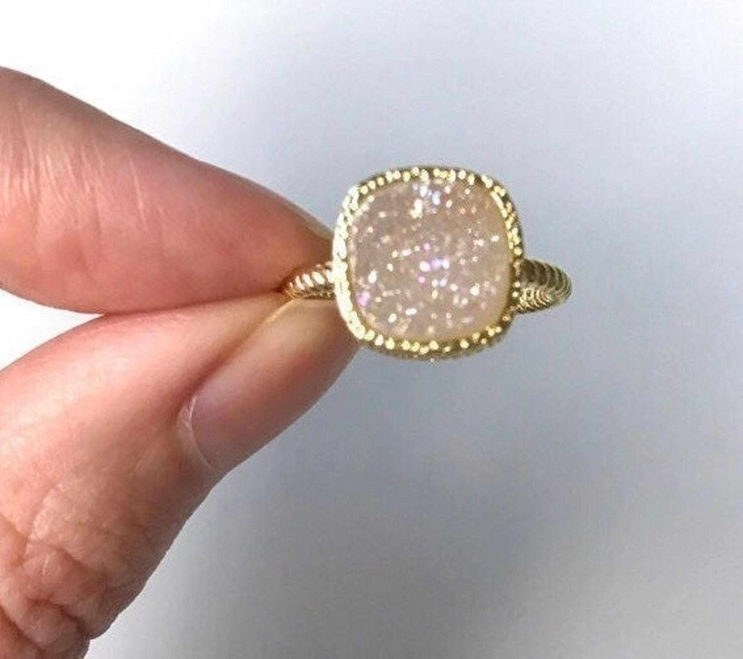Frosted Opal Druzy 24K Gold Ring Size 6