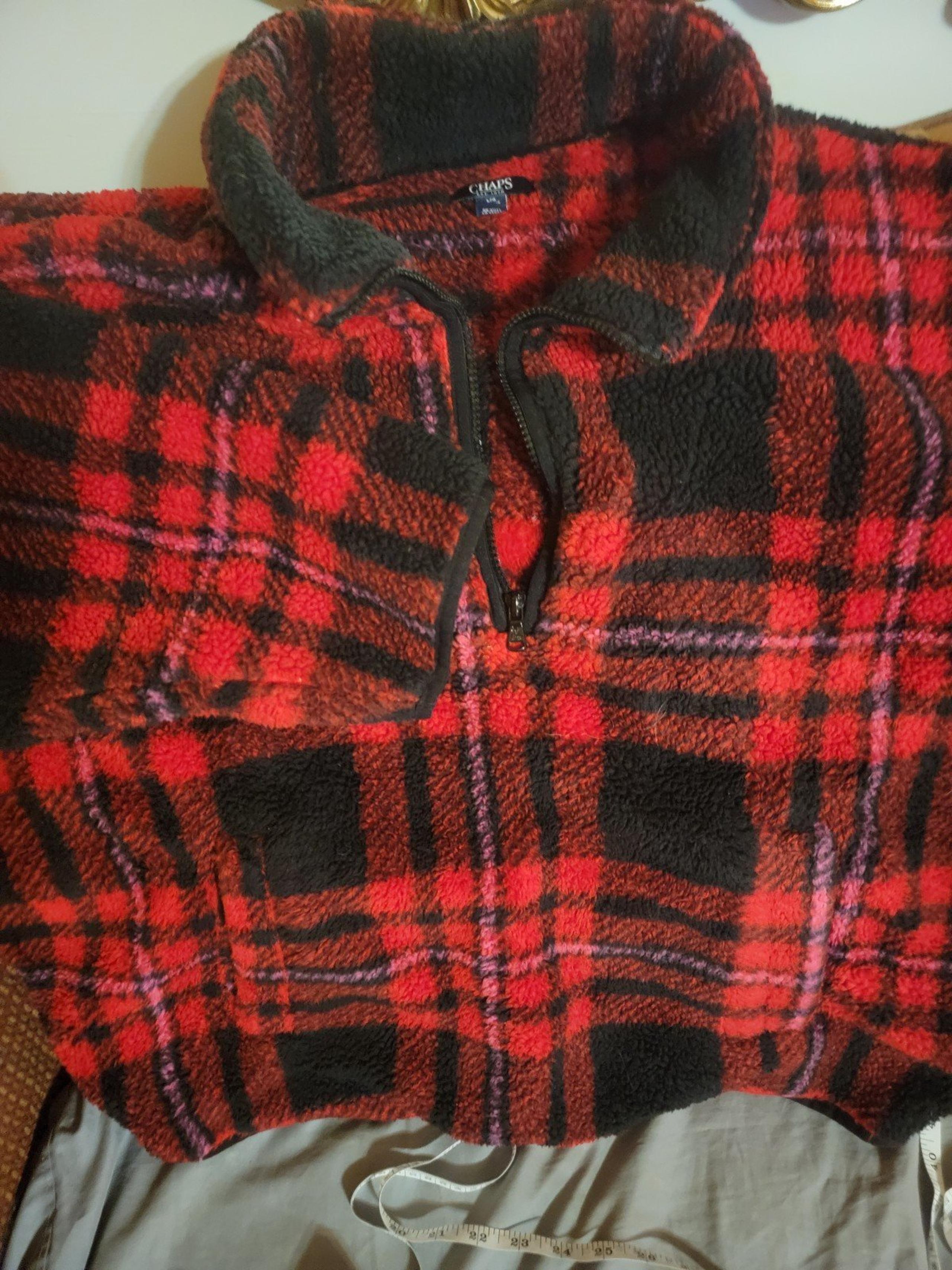 Chaps Women's Sherpa Jacket Size Large Red Buffalo Plaid Pullover 1/4 Zip