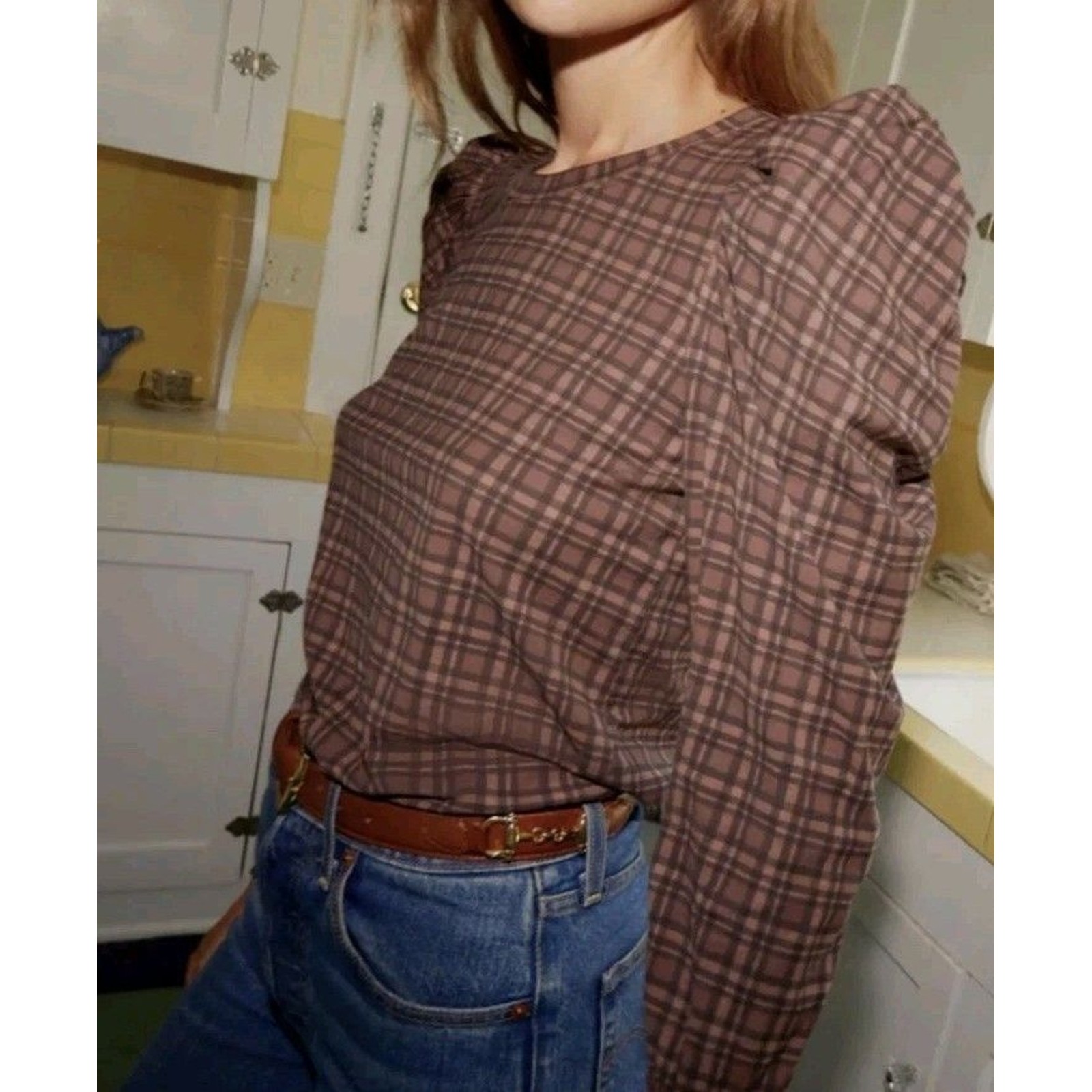 NWOT Nation LTD ROMY LONG SLEEVE in Tartan Plaid M Boho Cottage Grandmacore 317