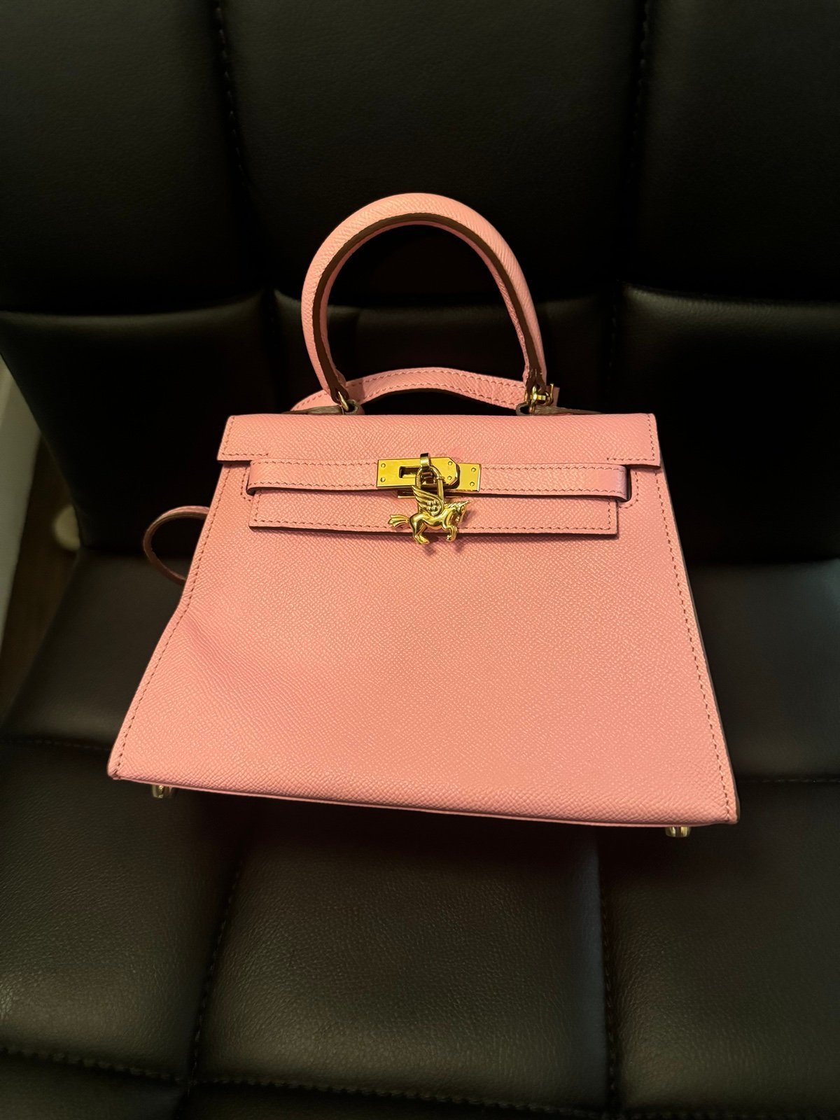 House of Hello light pink leather tote with straps/mini Kelly bag (calf skin)