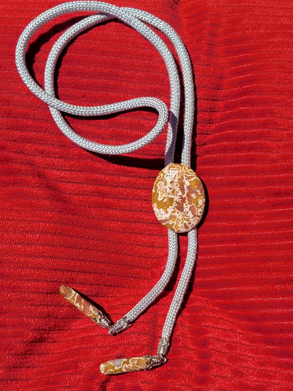 Vintage Western Americana Bolo Tie with Oval Polished Stone and Tips