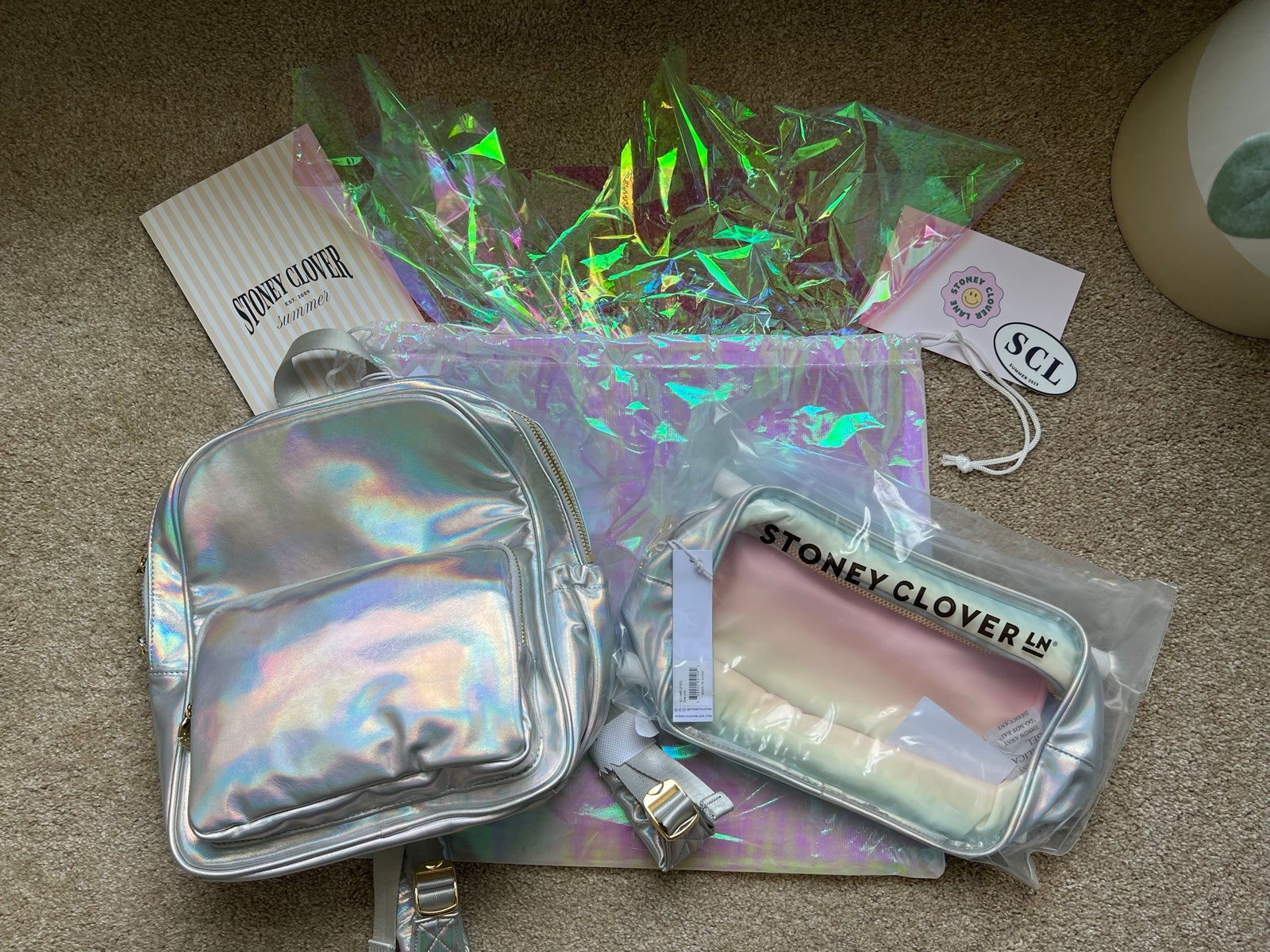 NWT Stoney Clover Lane Shimmer Adult Mini Backpack and Large Clear Front Pouch