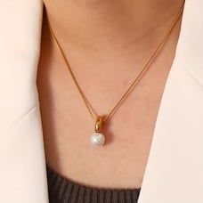 14K Gold Womens Solitaire White Natural Pearl Necklace 16 18 Chain New Jewelry