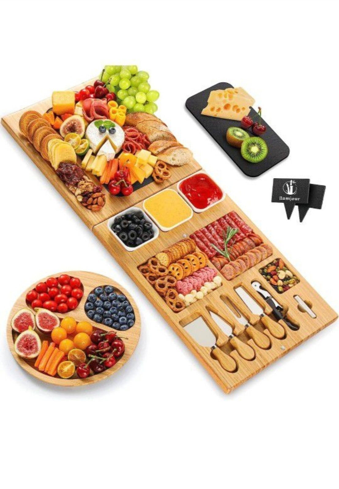 Bamboo Cheese Board Charcuterie & Knife Set Brand New