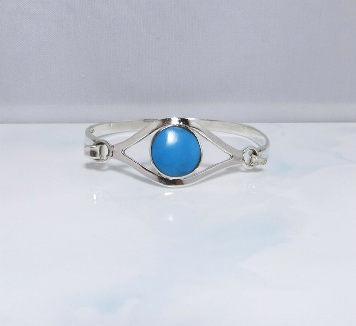 Native Sterling Silver & Turquoise Hook & Pop Bracelet By Rosa Lopez Zamora