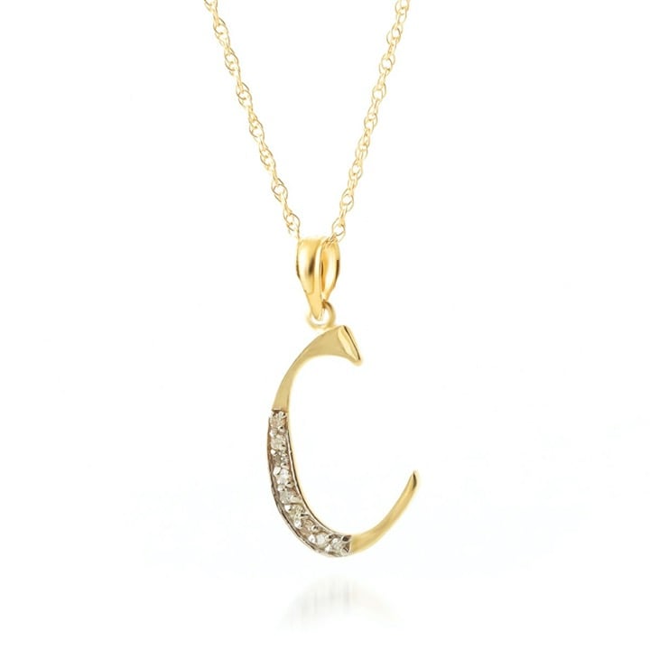 14K. SOLID GOLD NECKLACE WITH NATURAL DIAMONDS INITIAL 'C' PENDANT (Yellow Gold)