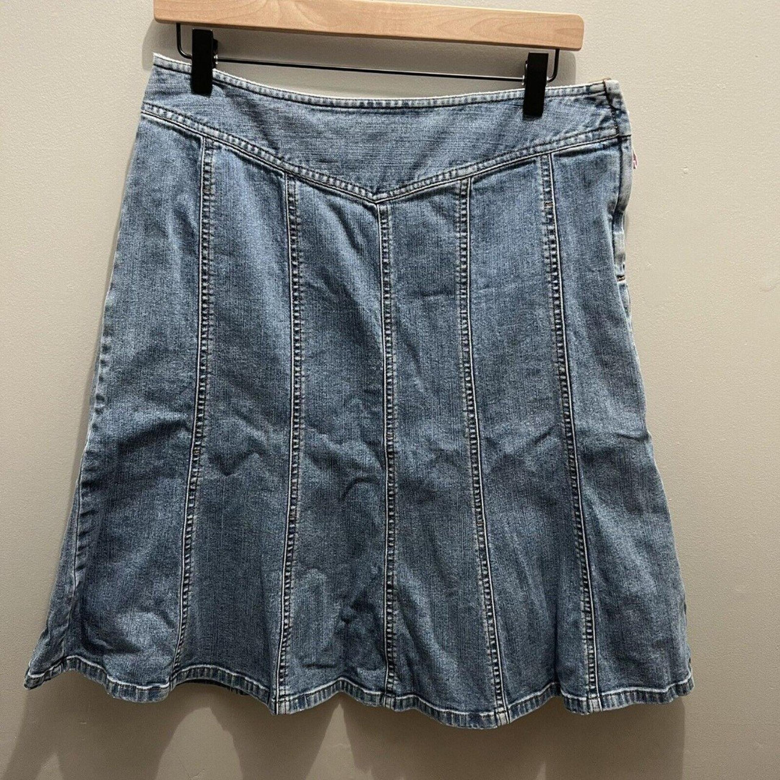 Sigrid Olsen Y2K Blue Denim Tulip A Line Skirt Size 8 Light Wash