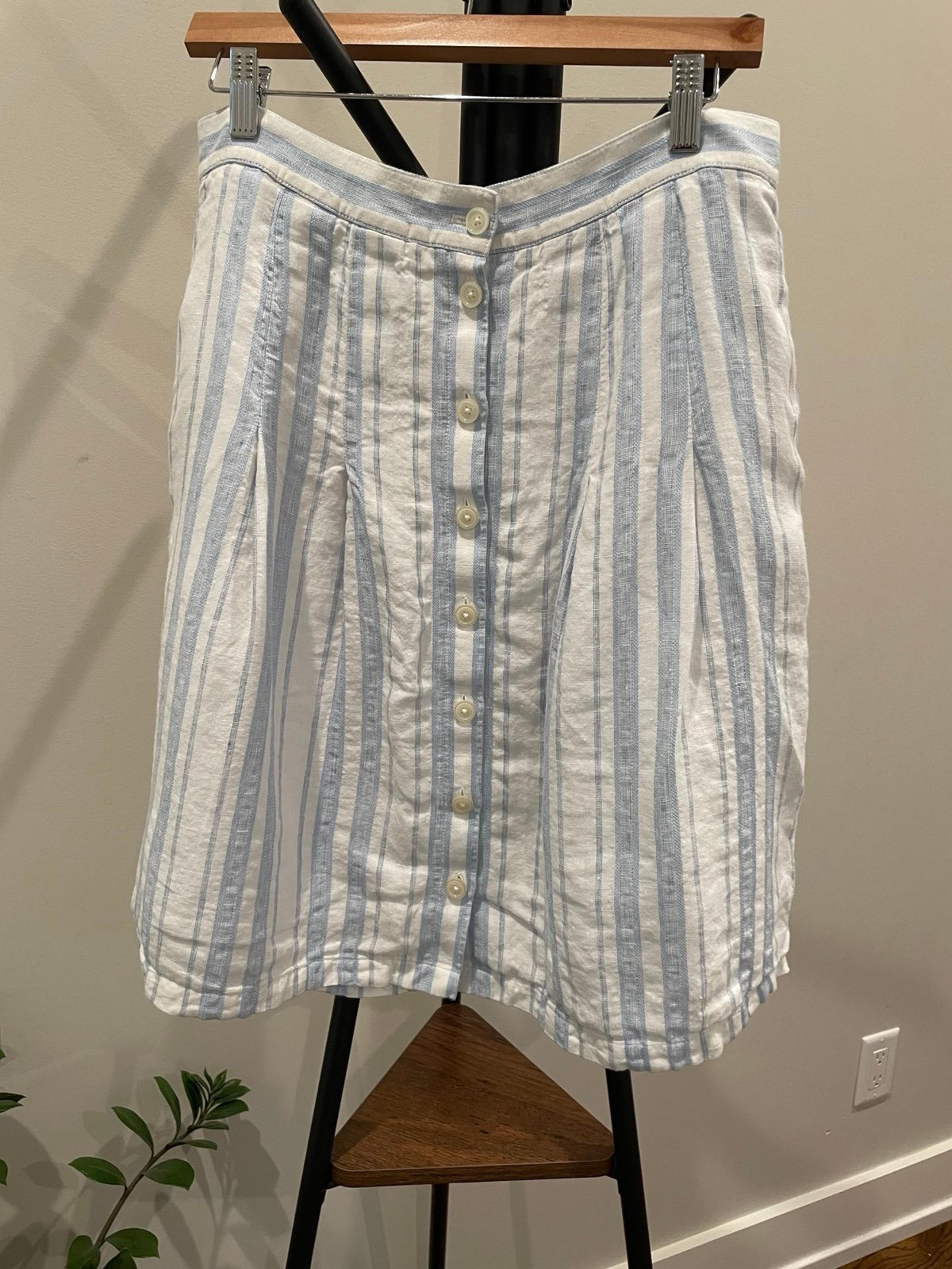 Brooks Brothers Women Pleated Striped Linen Skirt Size 10