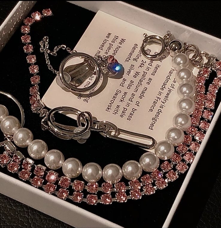 Justine Clenquet Necklace Pink Crystal and Pearl Necklace