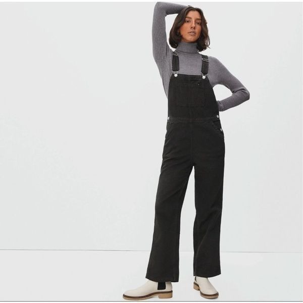 Everlane The Cotton Canvas Overalls Black Straight Leg Pockets Womens Size 16