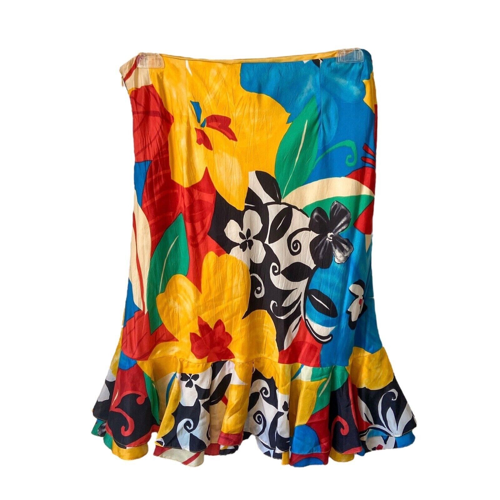 NWT Ralph Lauren Women's Yellow Floral Silk Ruffle Skirt Size 10