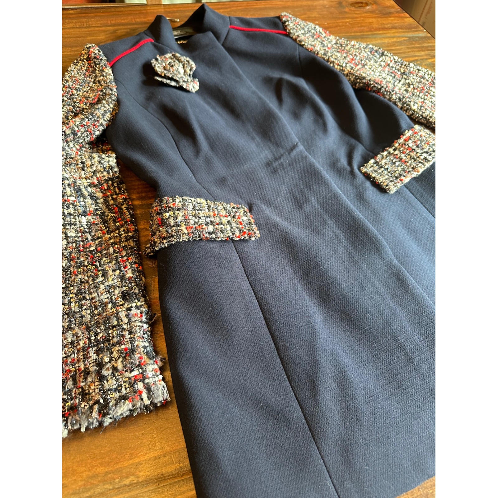 VCFANI Tweed Sleeve Blazer Full Zip Career Party Cocktail UK 12 / US 8 NWOT VTG