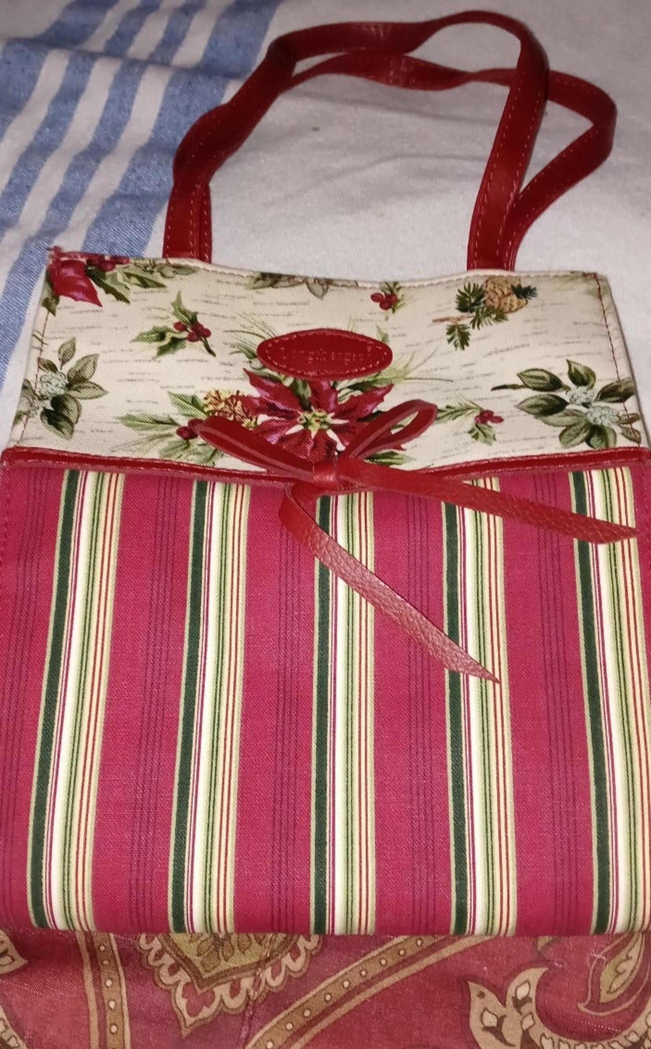 Longaberger Fabric and Faux Leather Holiday Gift Bag Mini Tote Purse