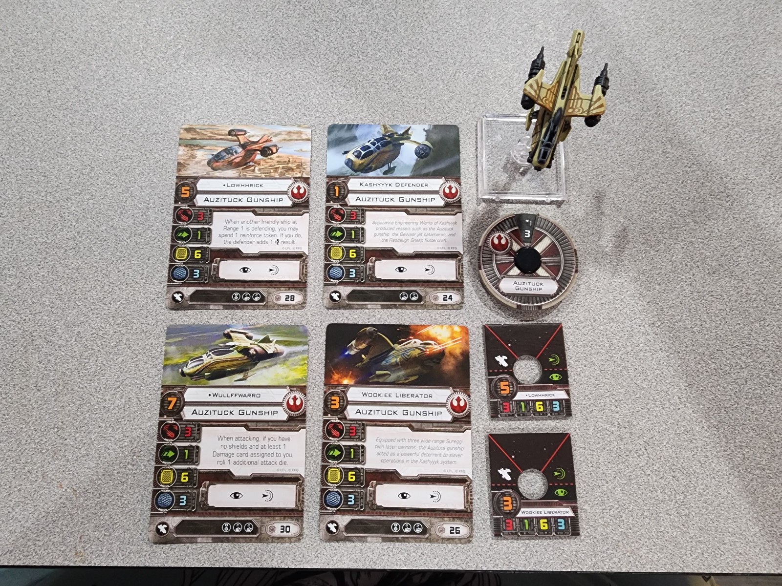 Lot of Star Wars: X-Wing Miniatures Game Auzituck Gunship & Cards