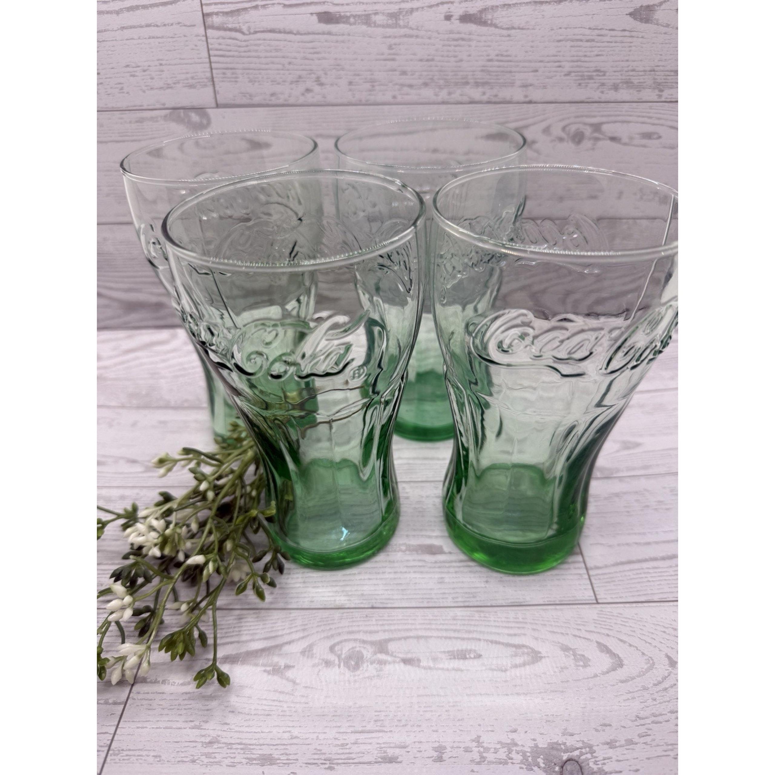 Vintage Embossed Coke Coca-Cola Green Drinking Glass Tumbler Set of 4