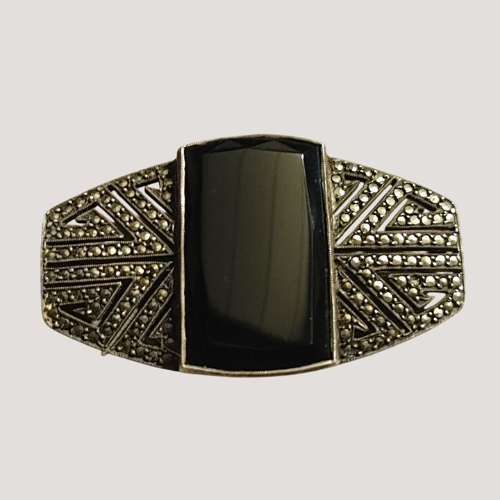 Brooch Antique Art Deco Sterling Silver Black Onyx Brooch Pin Made In Germany