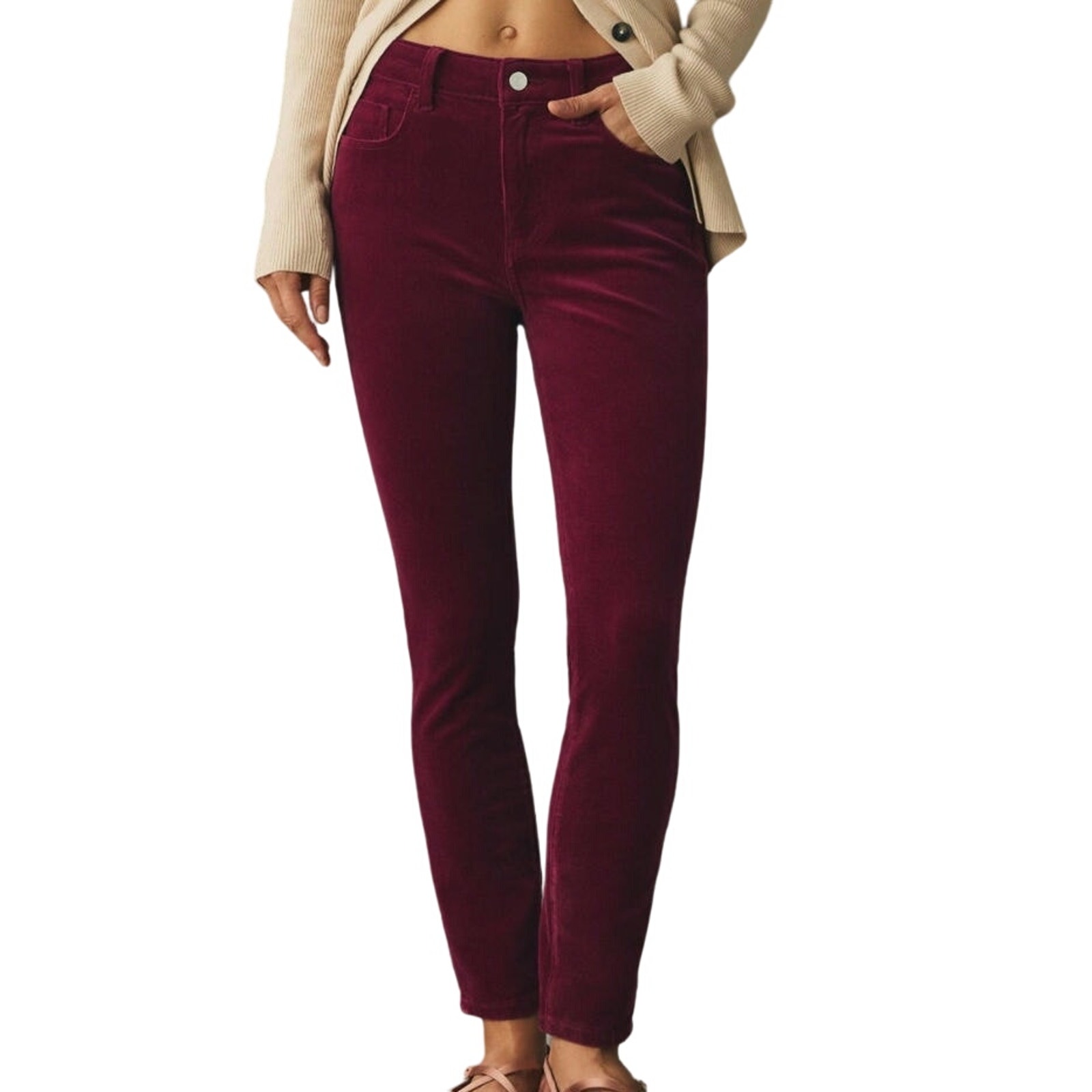 Pilcro Anthropologie Skinny Corduroy High Rise Jeans in Mulberry