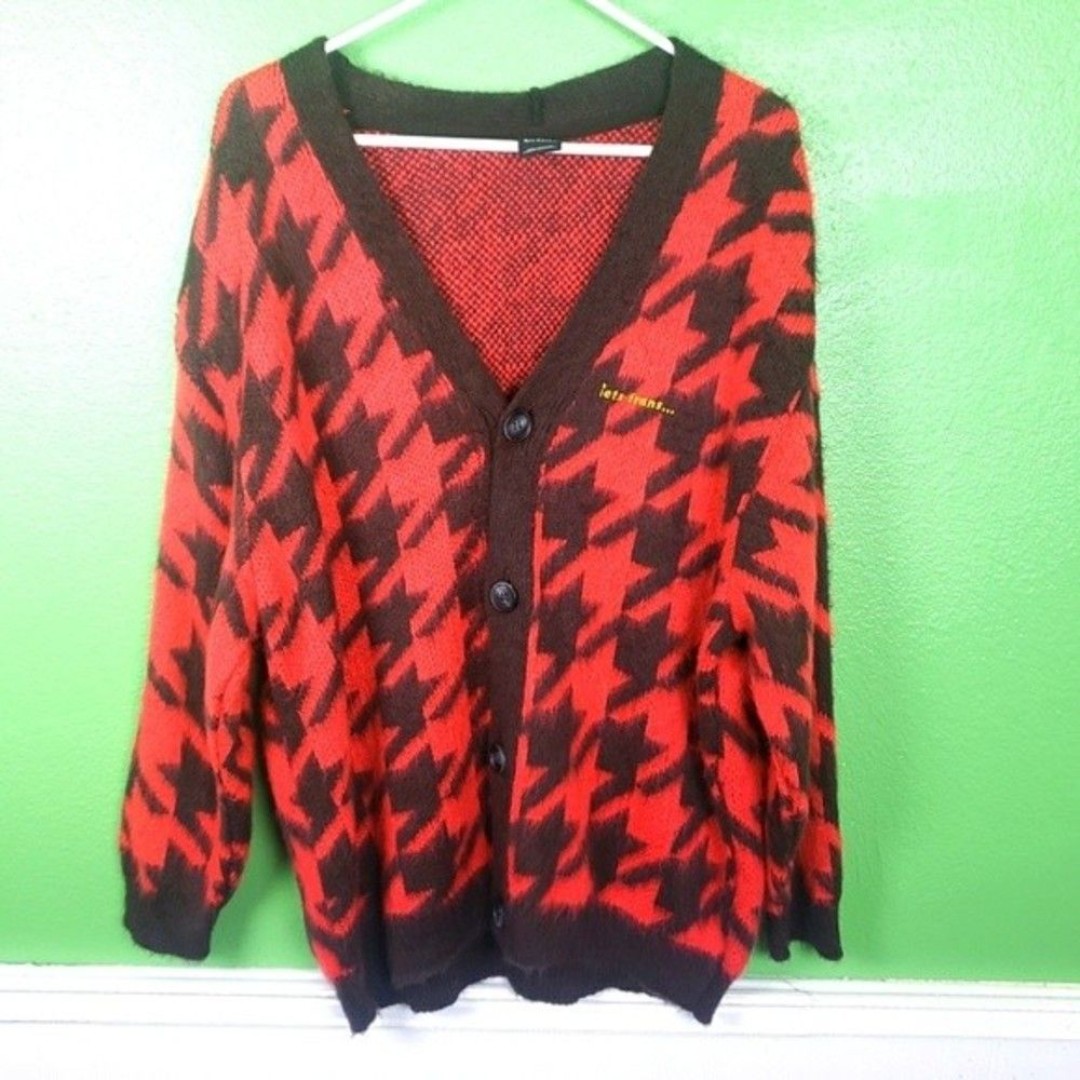 Urban Outfitters Iets Frans Red Houndstooth Button Up Soft Cardigan Size Medium
