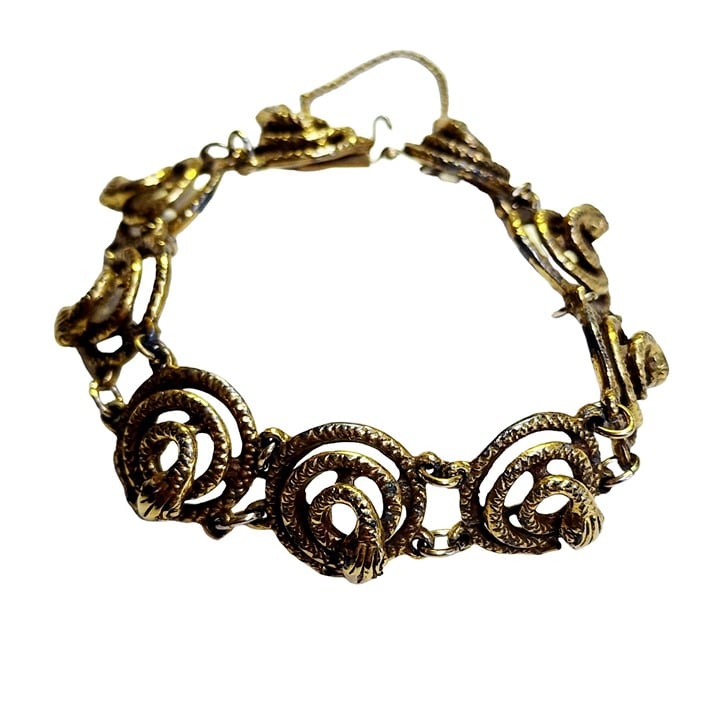 Vintage Burnished Gold Tone Coiled Snake Bracelet (A4190)