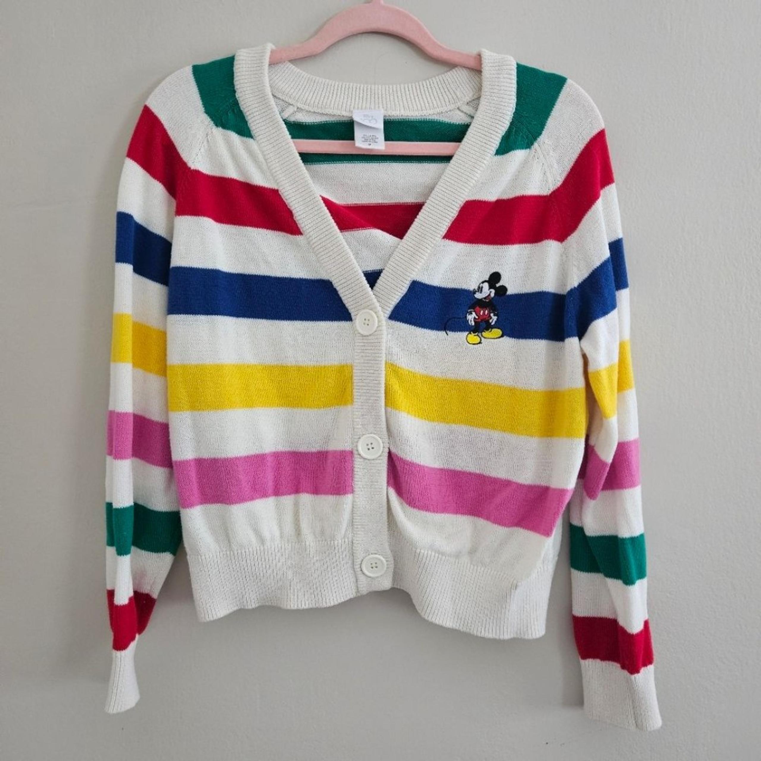 Disney 100 Anniversary Women's Striped Cardigan Sweater Multicolor Mickey Medium