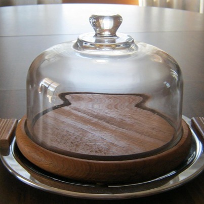 Wood Base Glass Dome Cheese Plate with Tray