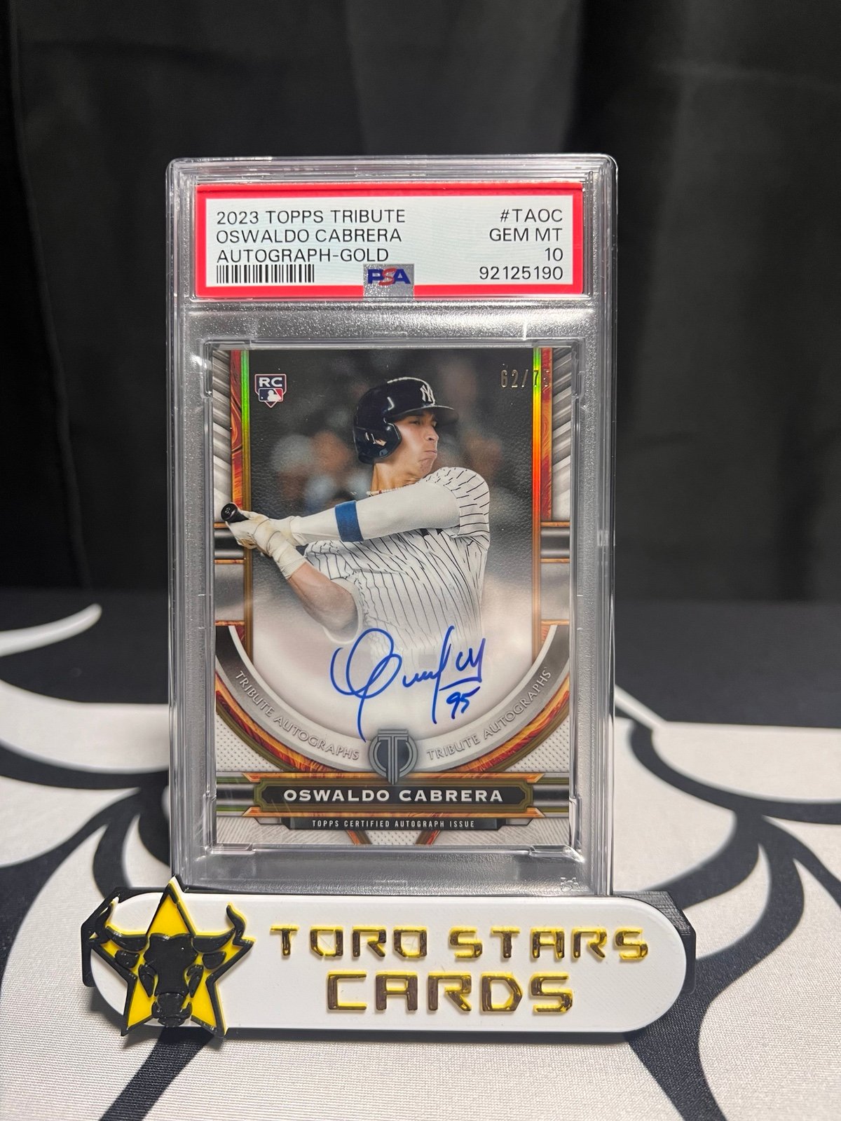 2023 Topps Tribute Oswaldo Cabrera Gold Auto /75 PSA 10 Rookie Card