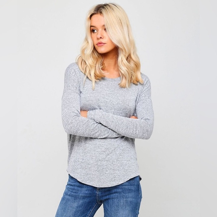 Rag & Bone Hudson Relaxed Jersey Long Sleeve Knit Top in Grey Size S