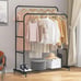 Double Rods Clothing Rack with Wheels, Garment Rack for Hanging Clothes, Black