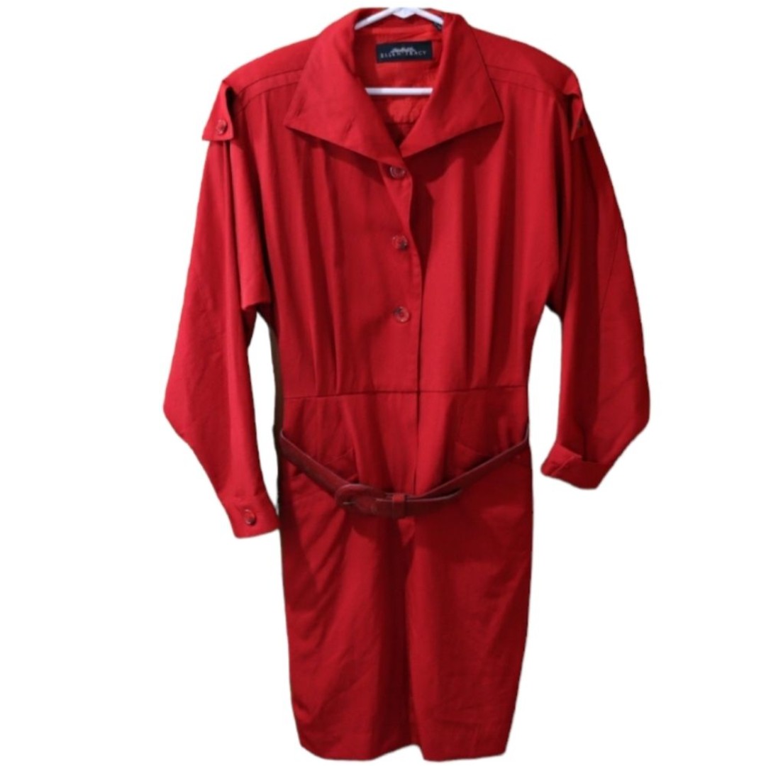 Ellen Tracy Red Wool Belted Shirt Dress 10