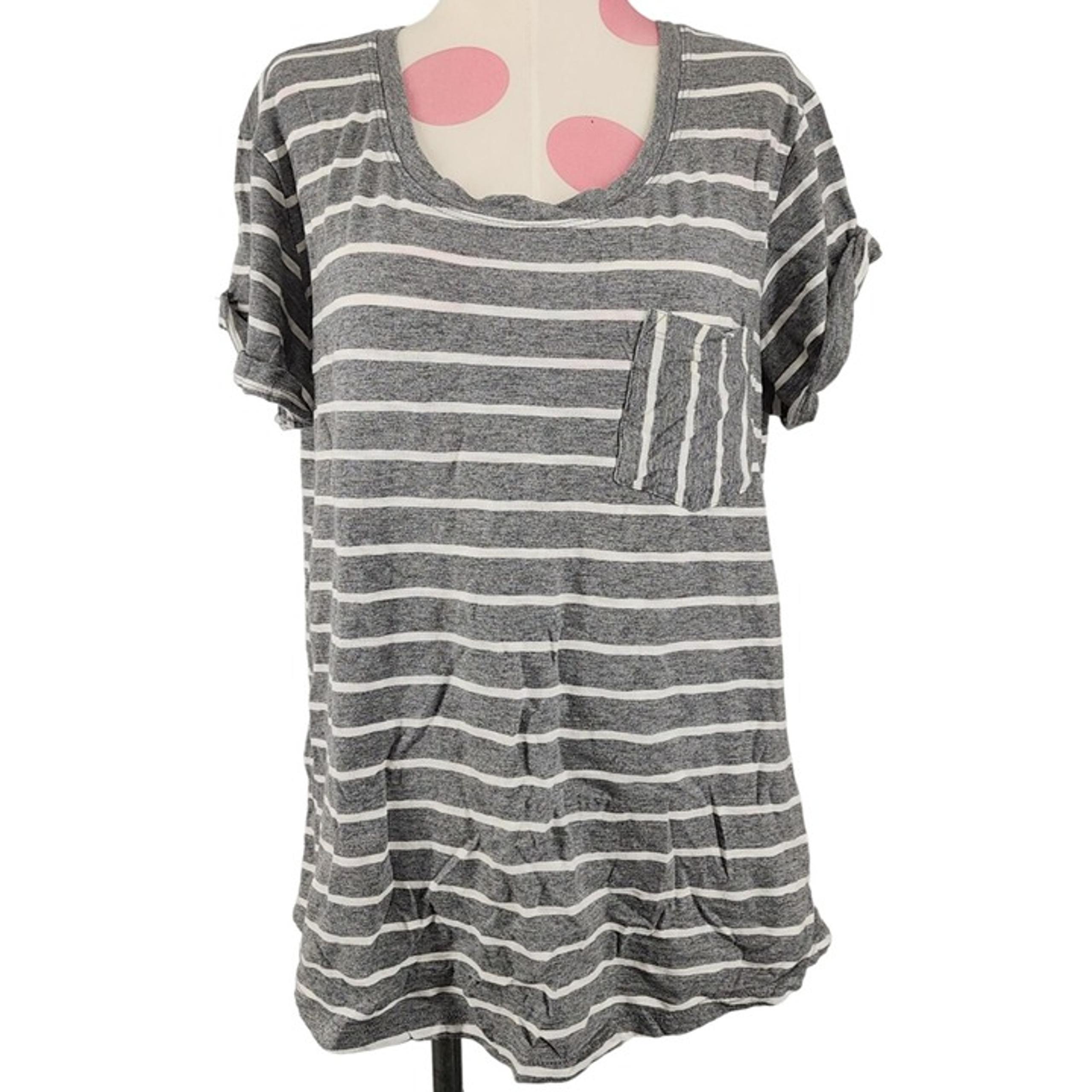 Women's a.n.a. A New Approach Striped Pocket Tee T-Shirt Large Top Grey White