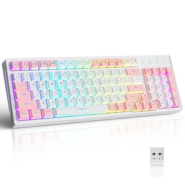 98-key wireless 2.4G game office keyboard mechanical manual white powder