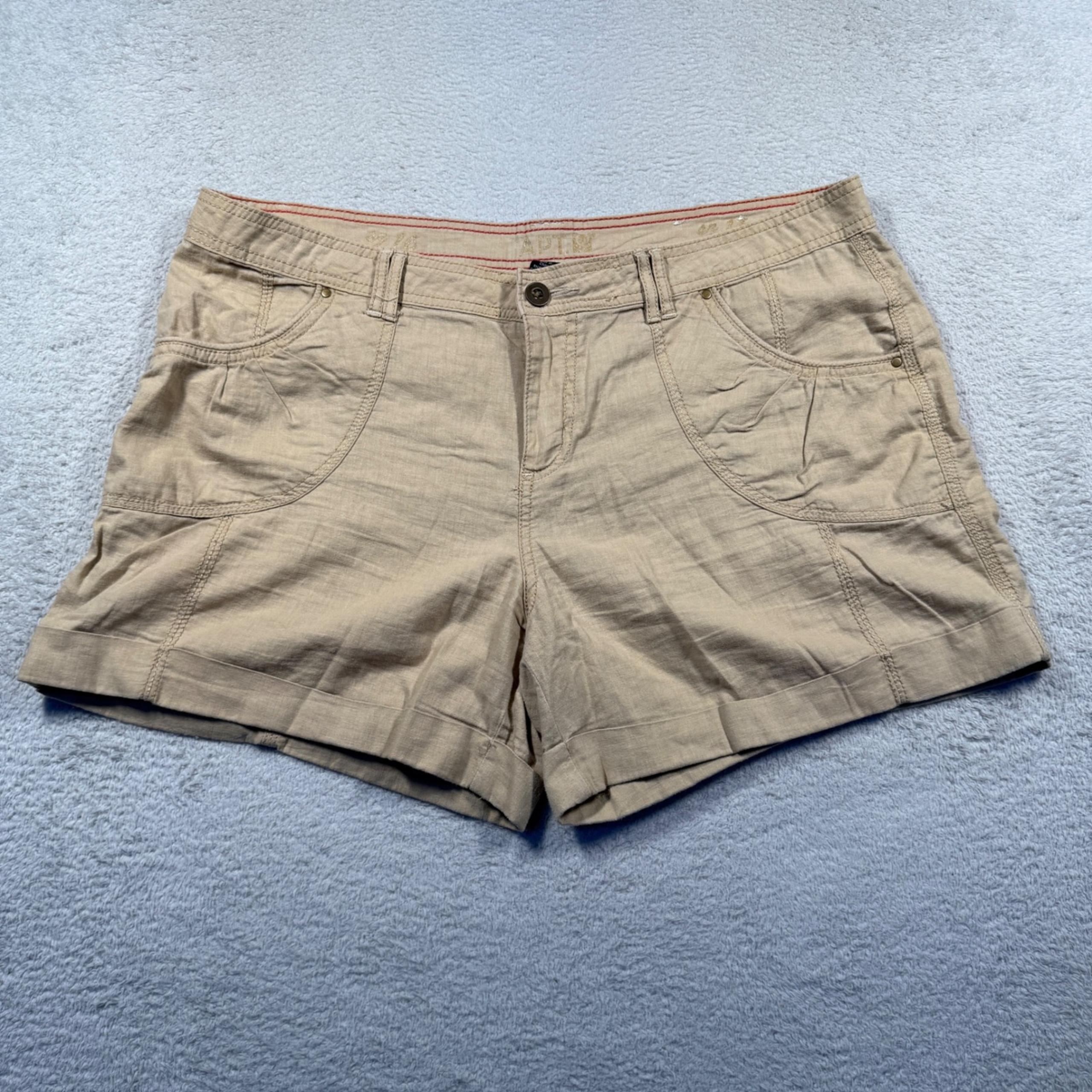 Y2K APT. 9 Modern Linen Blend Khaki Shorts Cuffed Pockets Casual Women's 16