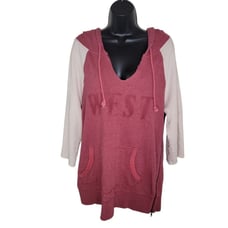 Free People West V-neck Hoodie Sweatshirt Size Small RARE