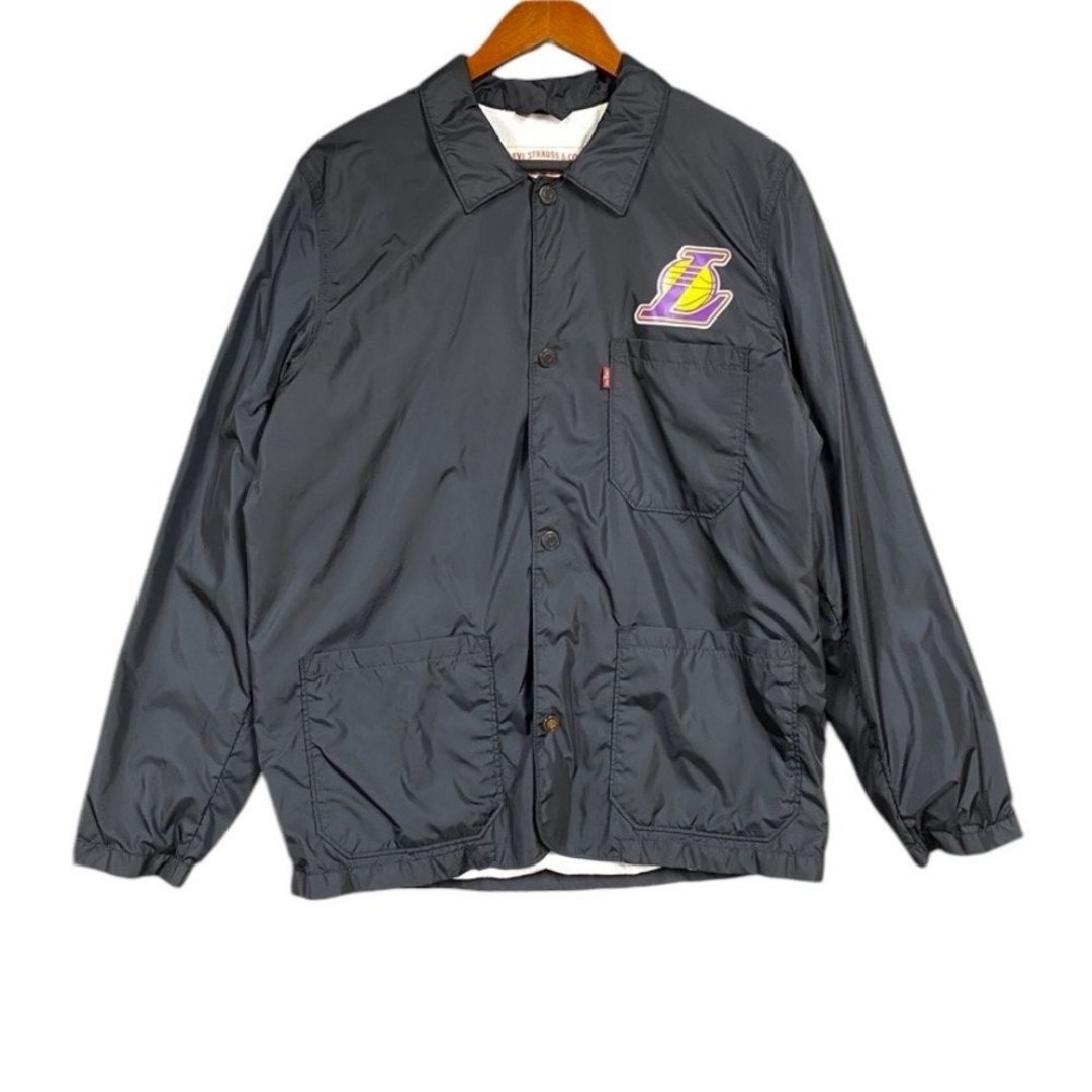 Levis Lakers Coach Jacket Mens Size Medium Black Snap Button Logo