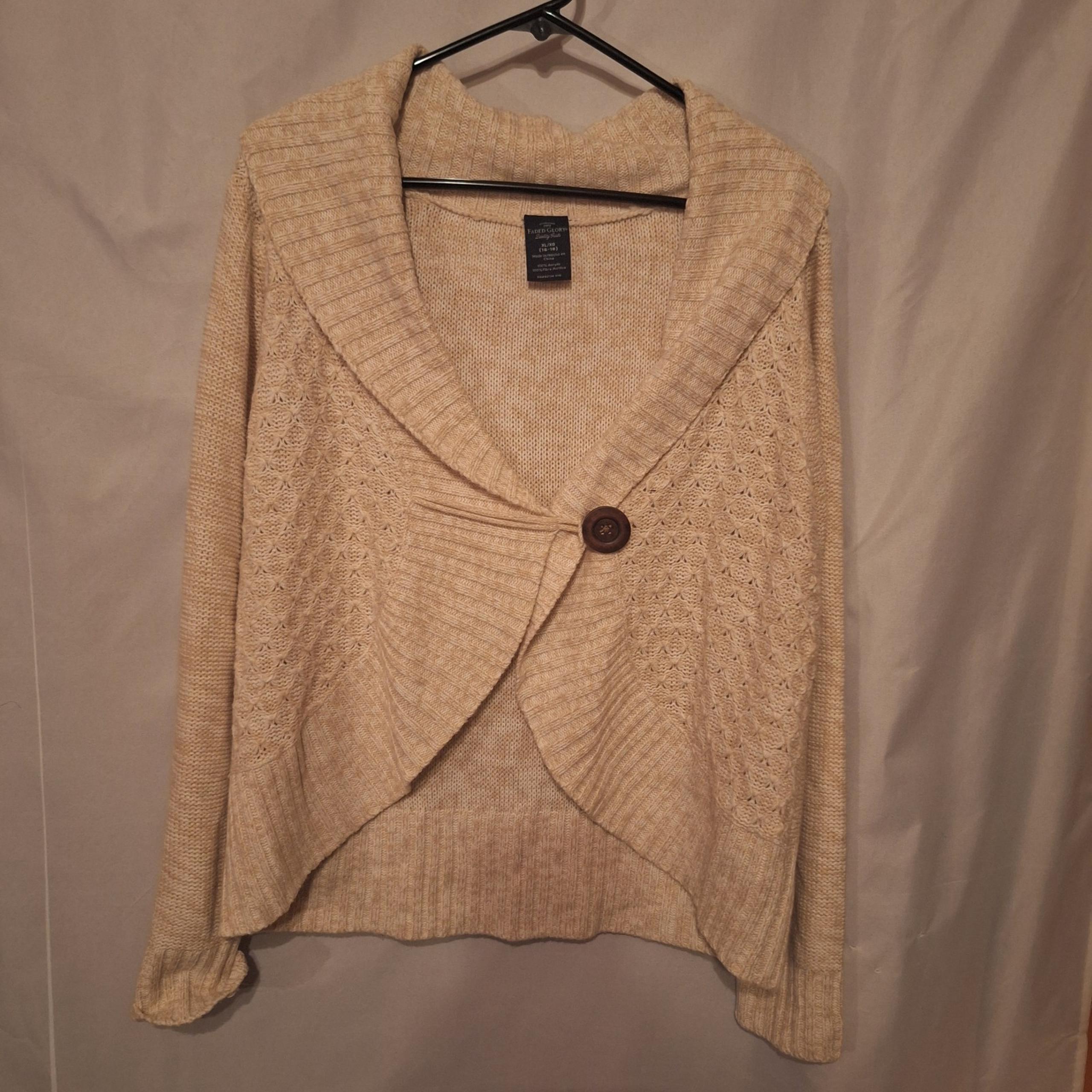 Women's Faded Glory Oatmeal Colored Cardigan Sweater Sz XL