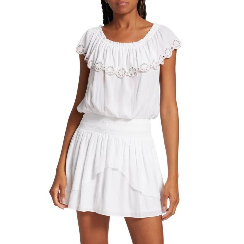 Ramy Brook “Cynthia” Smocked Mini Dress in White – Size Medium – NWT