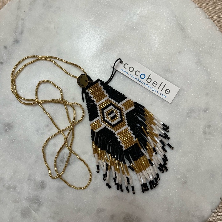 New NWT Anthropologie Cocobelle Necklace Borneo Gold Geometric Fringe Bead Long