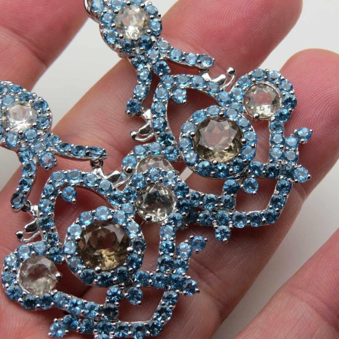 Sterling Silver Genuine Topaz and Citrin Earring