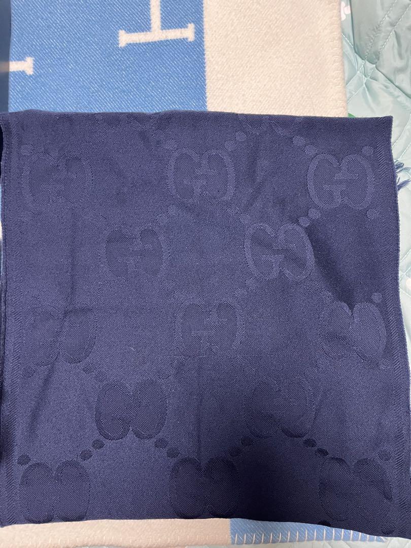 GUCCI Navy Logo Scarf with Fringe
