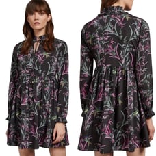 Ted Baker Duclin Floral Fit & Flare Mini Dress Hummingbird Print Black Womens 6