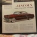 Vintage 1952 Original Lincoln Car Ad Advertisement in frame