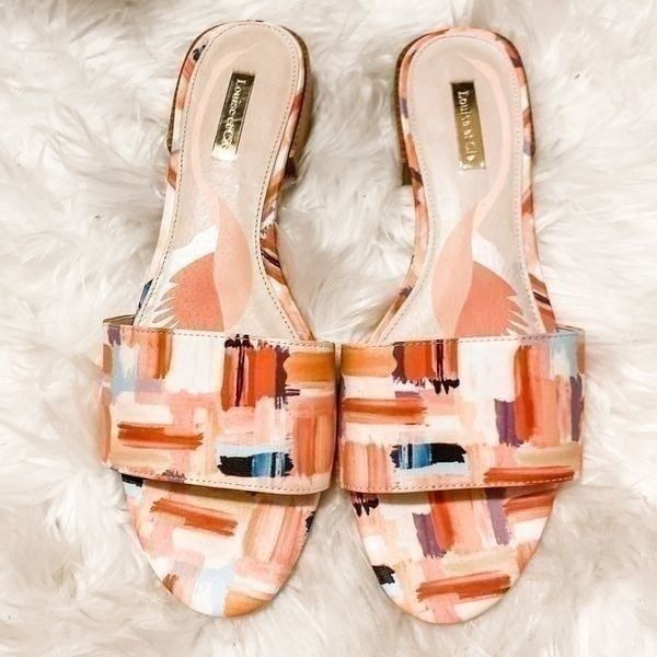 Louise et Cie Lo-Aydia Coral Multi Brush Print Fabric Slides