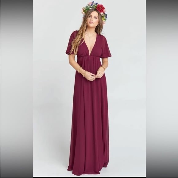 Show Me Your Mumu Faye Flutter Maxi Dress Merlot Chiffon Extra Extra Large NWT