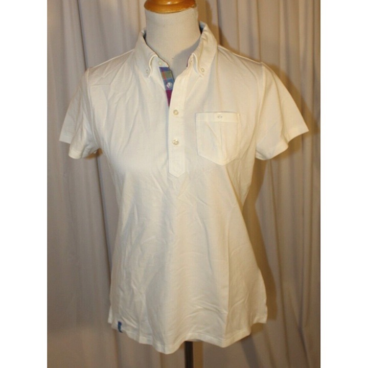 NEW Ralph Lauren Women’s MEDIUM White Slim Fit Pique Polo Shirt Pocket