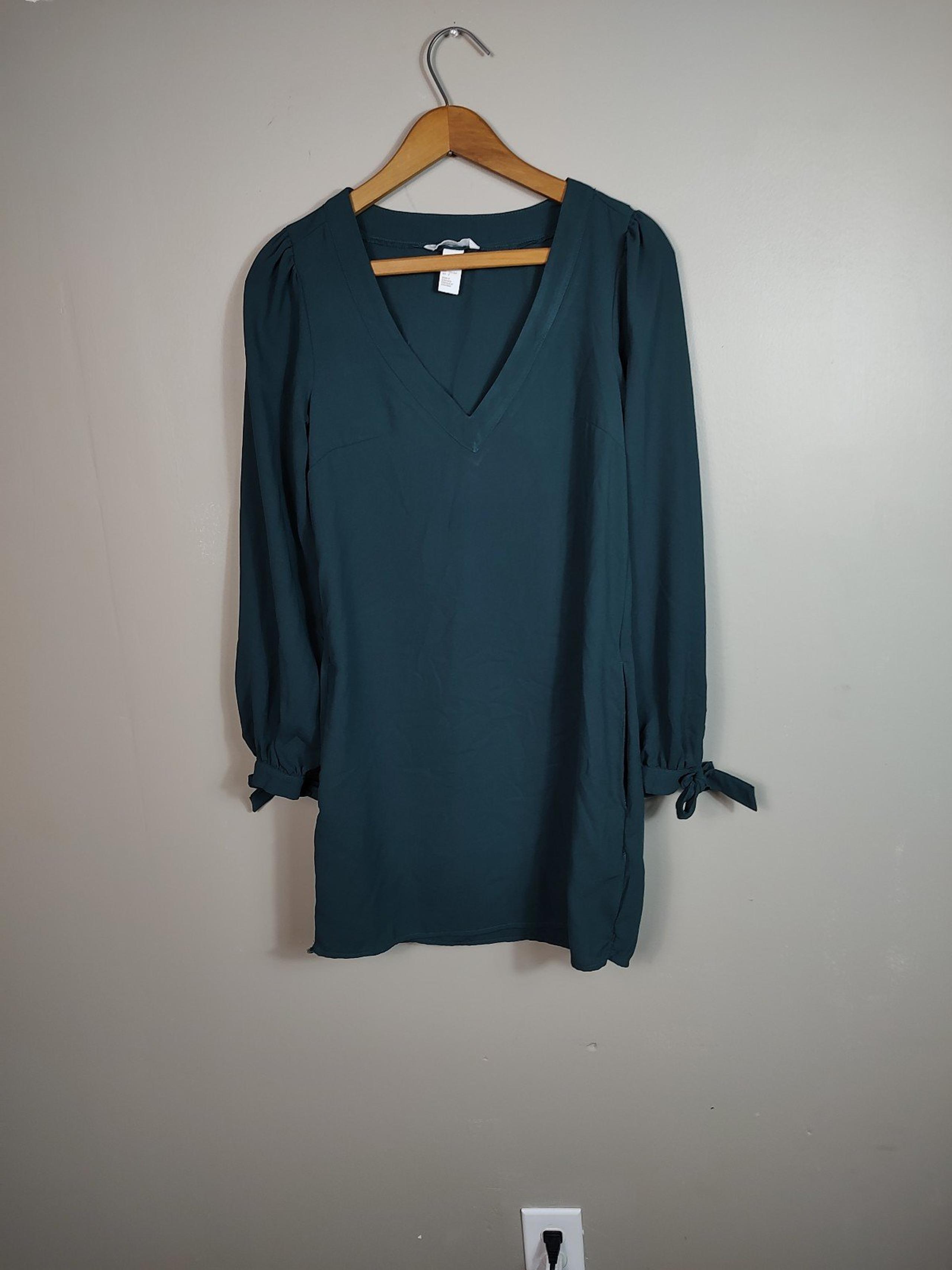 H&M Green Long Sleeve Shirt Dress 2